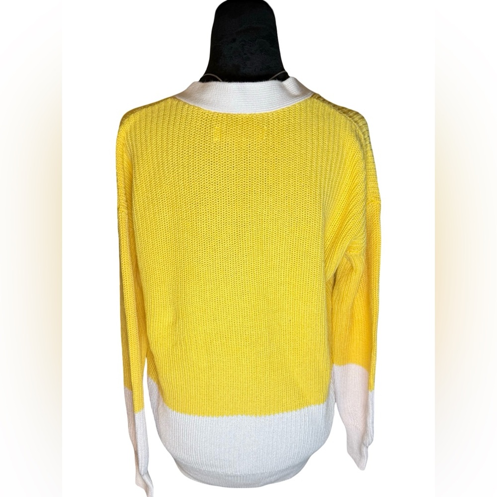 LOFT Colorblock Yellow & White Button-Front Cardigan, Size M, Excellent Used C - Picture 2 of 5